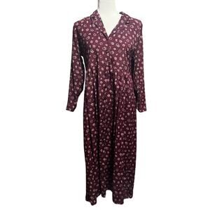 Rare Smith & Hawken Burgundy Floral Maxi Dress Modest, Tradwife, Cottagecore (S)
